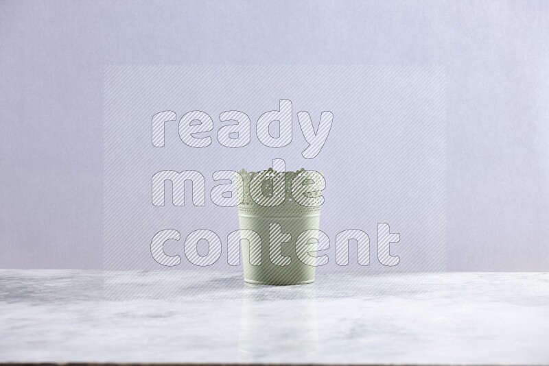 An empty green plant pot on grey marble background