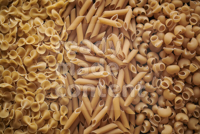 3 types of pasta filling the frame