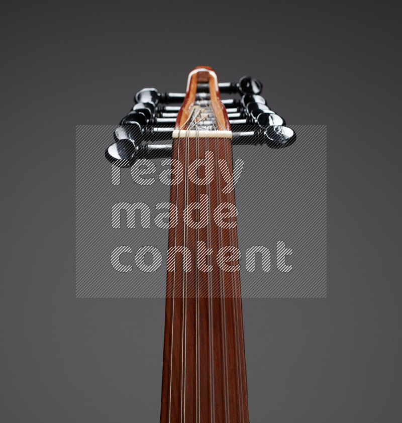 parts of a brown wooden Oud in a gray background
