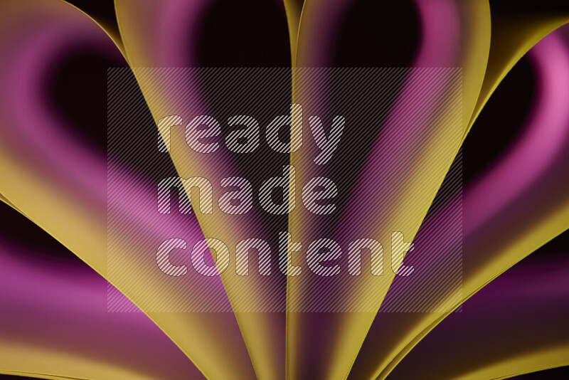 An abstract art piece displaying smooth curves in yellow and pink gradients created by colored light