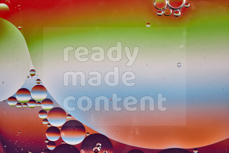 Close-ups of abstract oil bubbles on water surface in multicolors