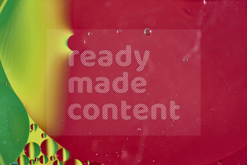 Close-ups of abstract oil bubbles on water surface in multicolors