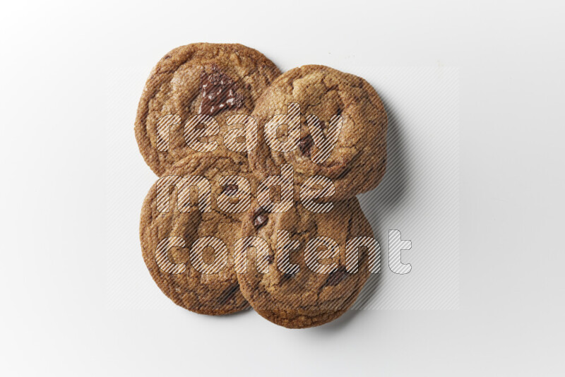 Chocolate chips cookies on a white background