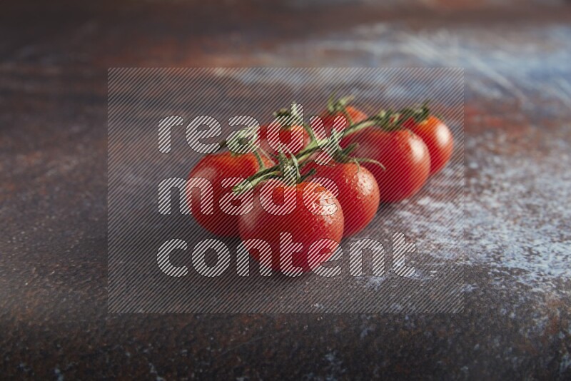 red cherry tomato vein on a reddish rustic metal background 45 degree