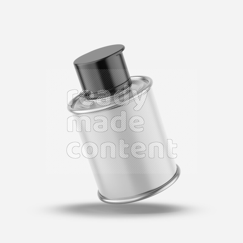 Metal tin bottle mockup with label and black cap isolated on white background 3d rendering