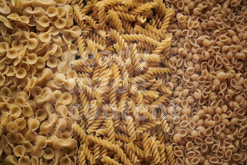 3 types of pasta filling the frame