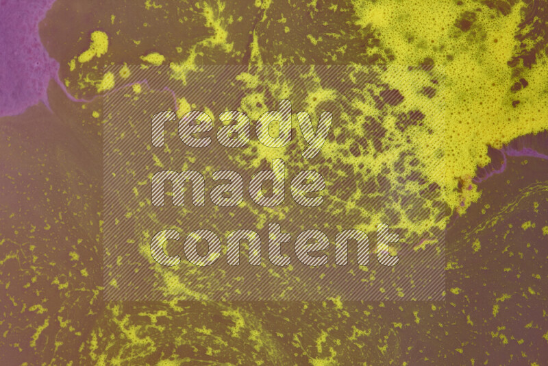 The image depicts a marbling effect with swirling patterns of purple and yellow