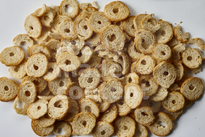 Assorted snacks on white background