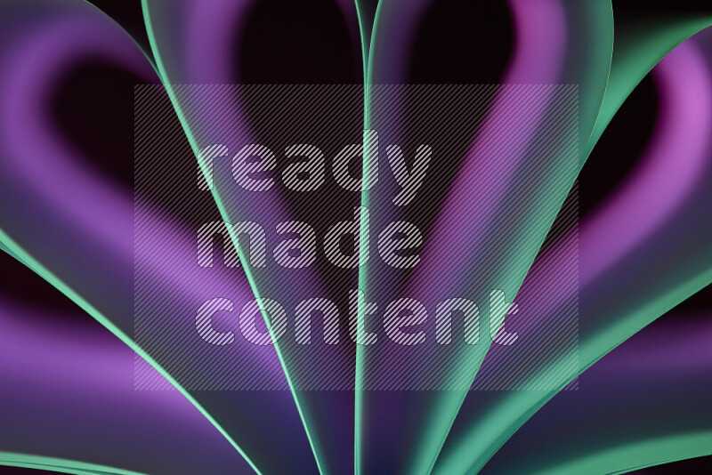 An abstract art piece displaying smooth curves in purple and green gradients created by colored light