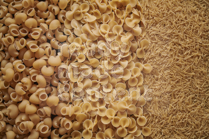 3 types of pasta filling the frame