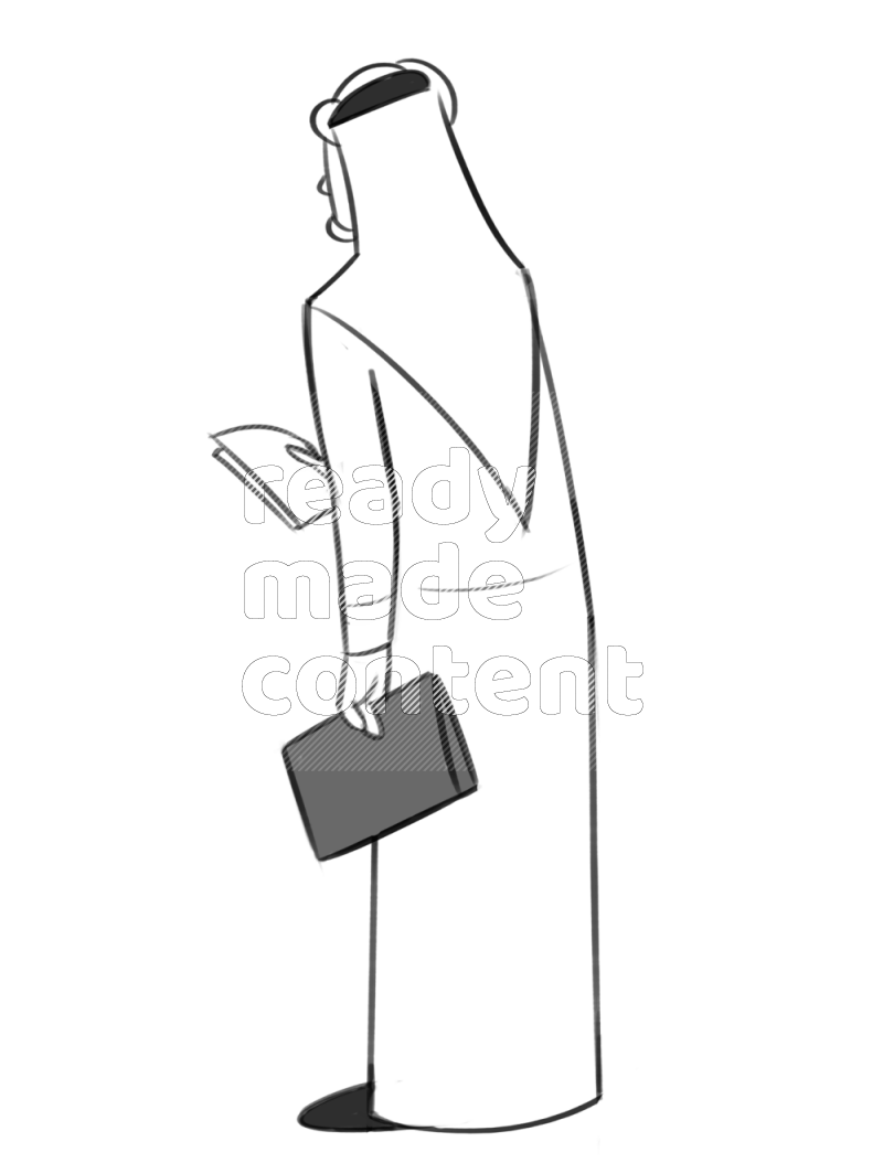 Saudi man handing a file standing different angles eye level