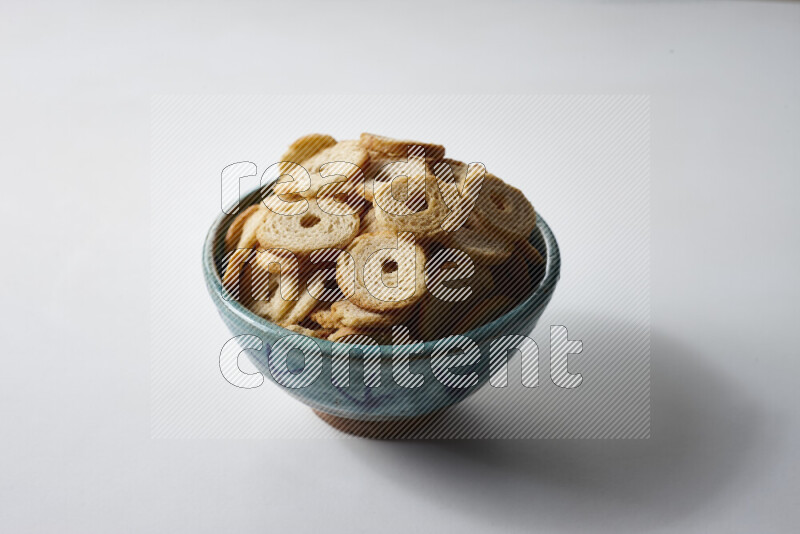 Assorted snacks on white background