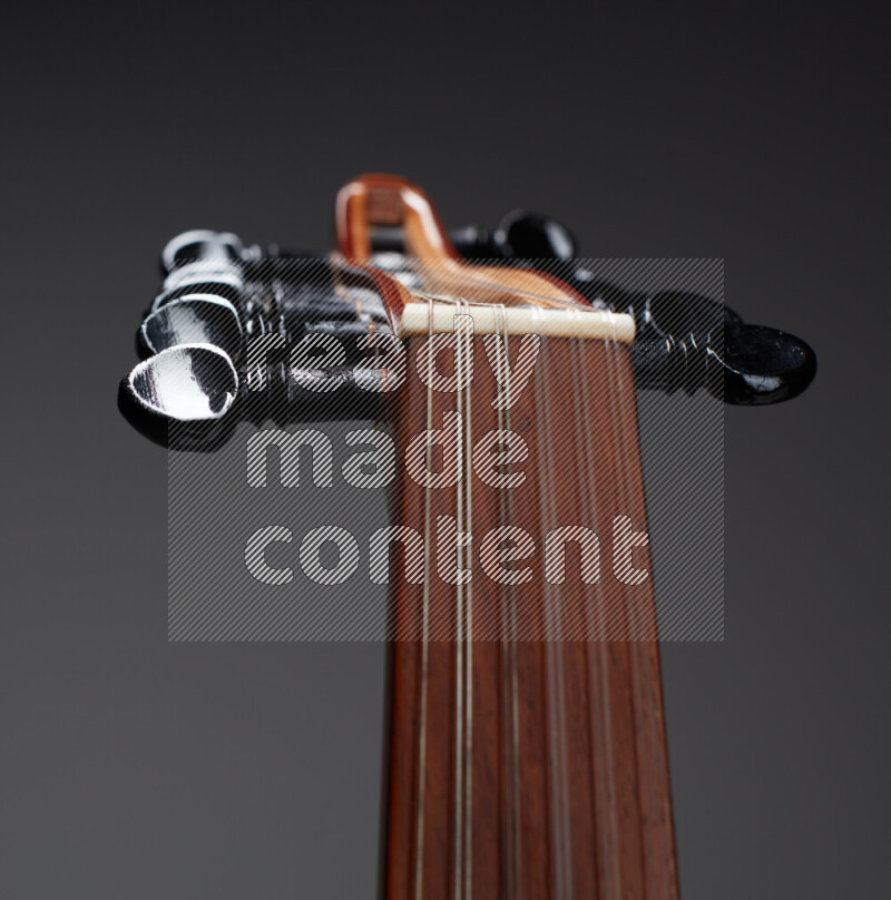 parts of a brown wooden Oud in a gray background