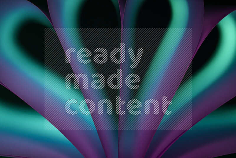 An abstract art piece displaying smooth curves in purple and green gradients created by colored light