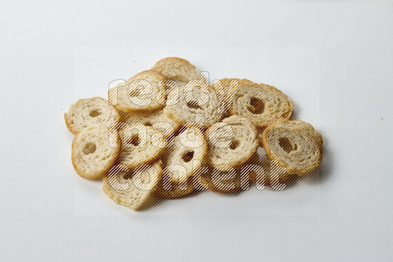 Assorted snacks on white background