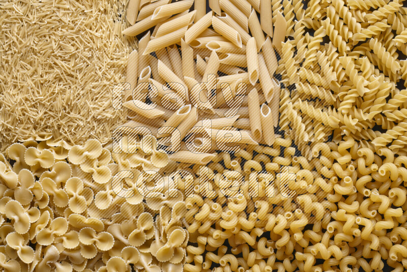 5 types of pasta filling the frame