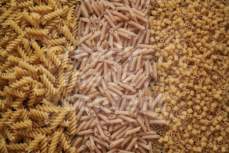 3 types of pasta filling the frame