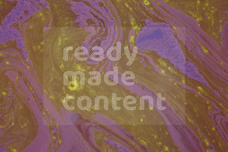 The image depicts a marbling effect with swirling patterns of purple and yellow