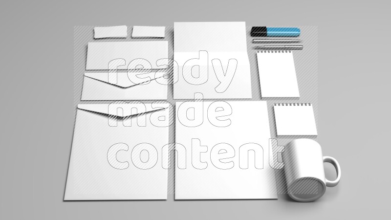 Corporate Stationery Elements, Blank White Textured Brand ID, On White Background
