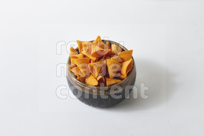 Assorted snacks on white background