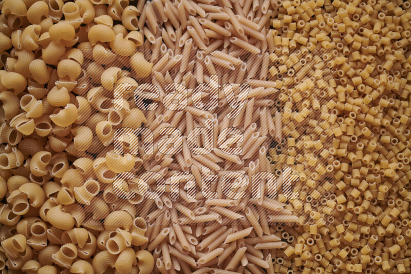 3 types of pasta filling the frame