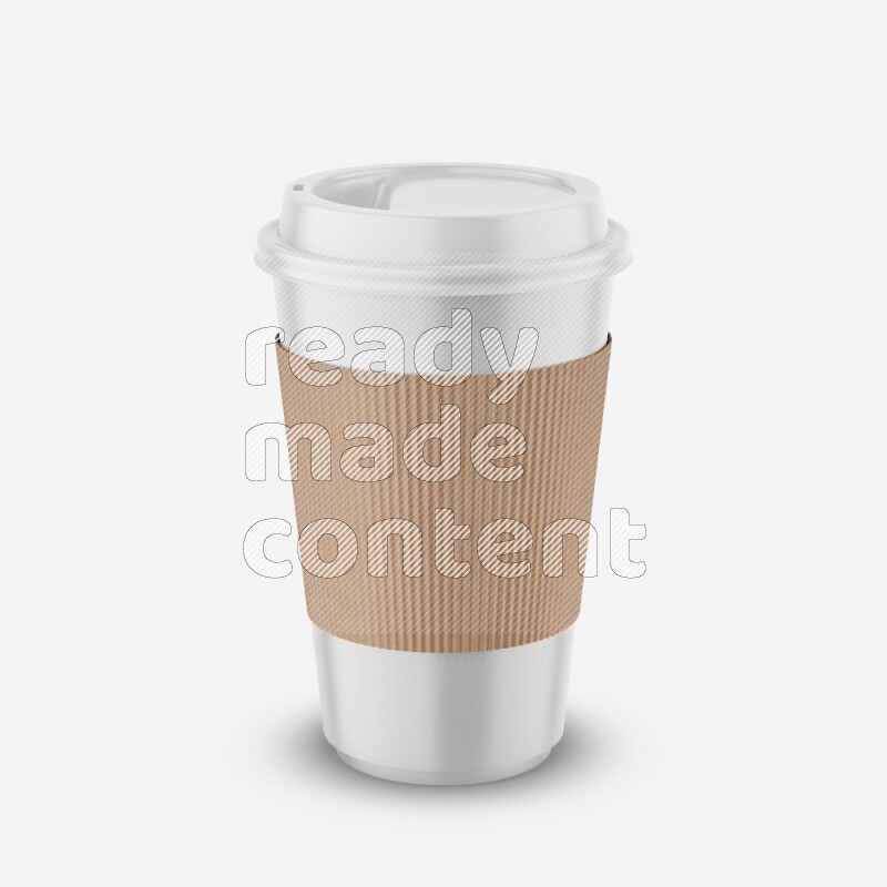 Paper hot cup mockup with holder and cap isolated on white background 3d rendering