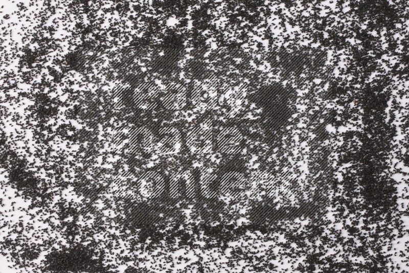 Black seeds spread on a white flooring