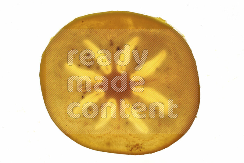 شرائح من فاكهة الكاكا علي خلفية بيضاء مضيئة