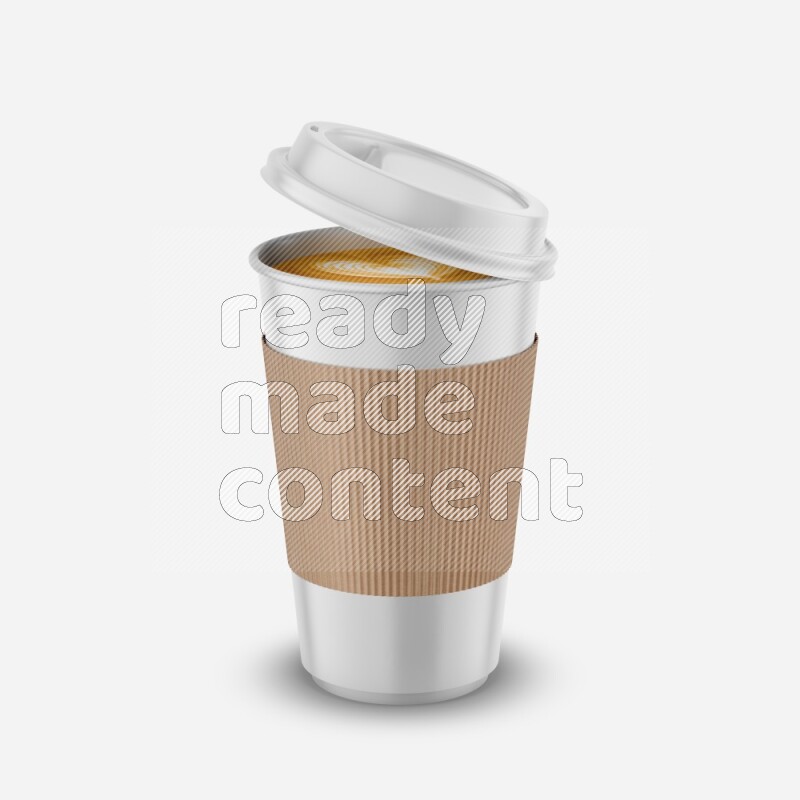 Paper hot cup mockup with holder and cap isolated on white background 3d rendering