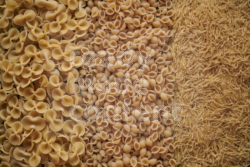 3 types of pasta filling the frame