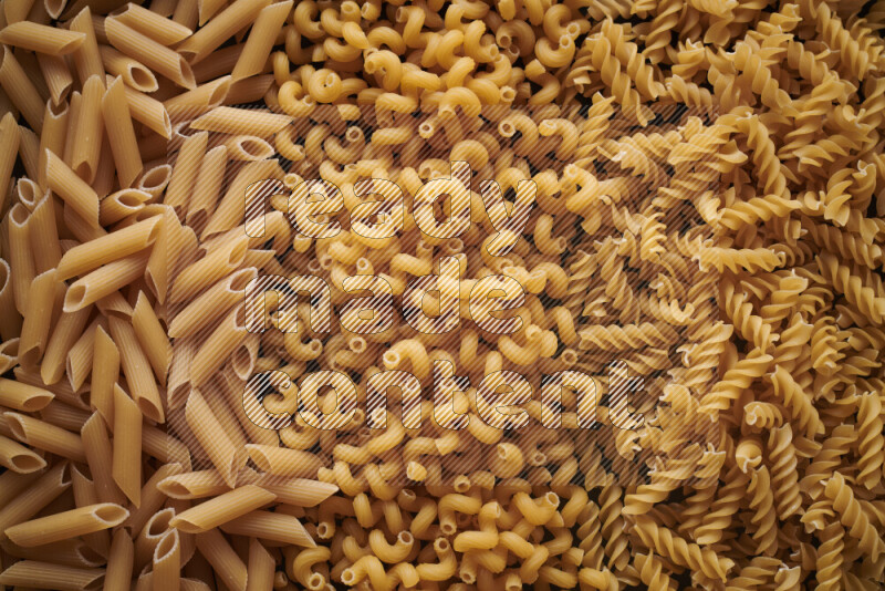3 types of pasta filling the frame