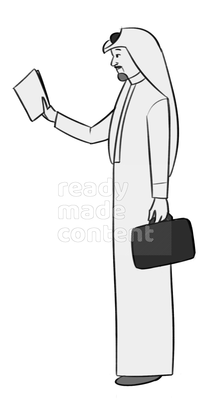 Saudi man holding a file holding a briefcase standing different angles eye level