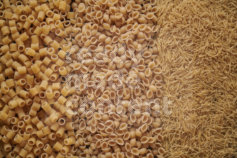 3 types of pasta filling the frame