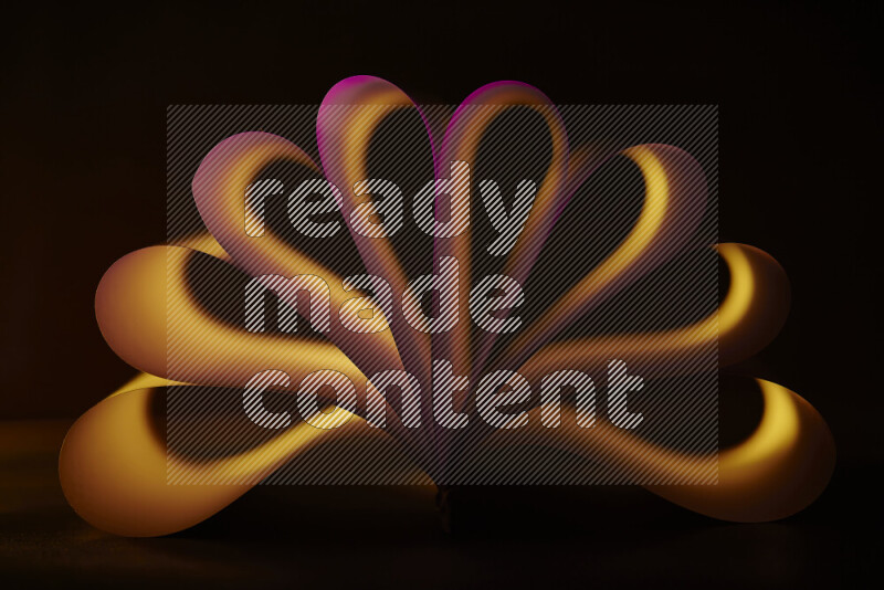 An abstract art piece displaying smooth curves in yellow and pink gradients created by colored light