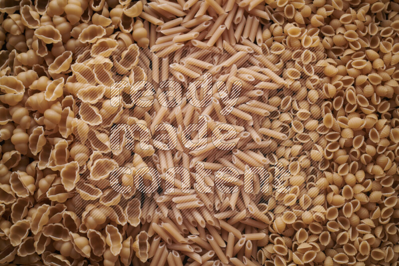 3 types of pasta filling the frame