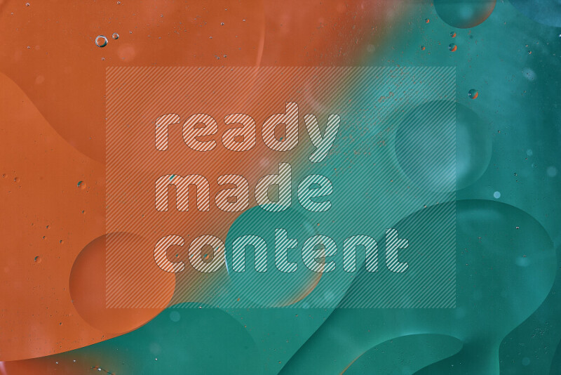 Close-ups of abstract oil bubbles on water surface in shades of green and orange