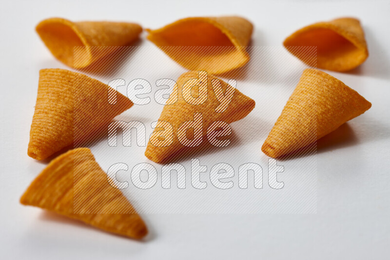 Assorted snacks on white background