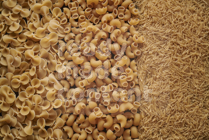 3 types of pasta filling the frame