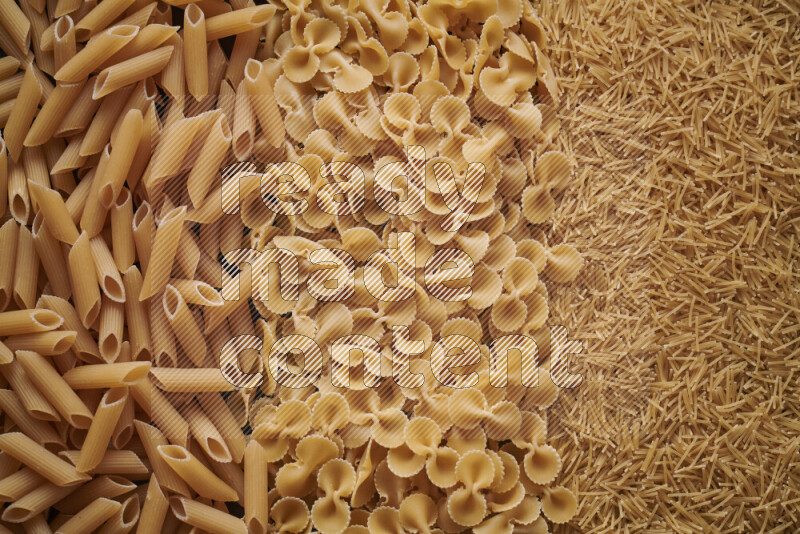 3 types of pasta filling the frame