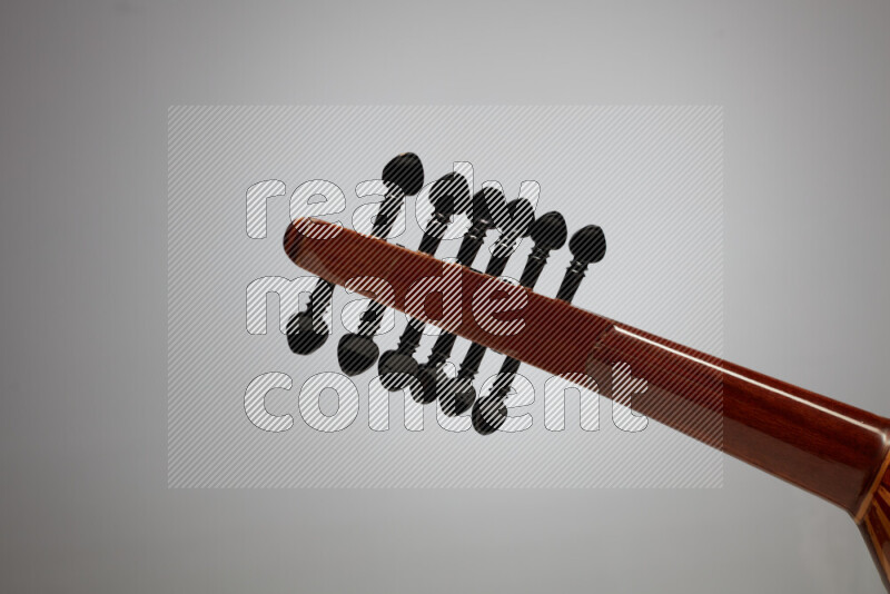 parts of a brown wooden Oud in a gray background