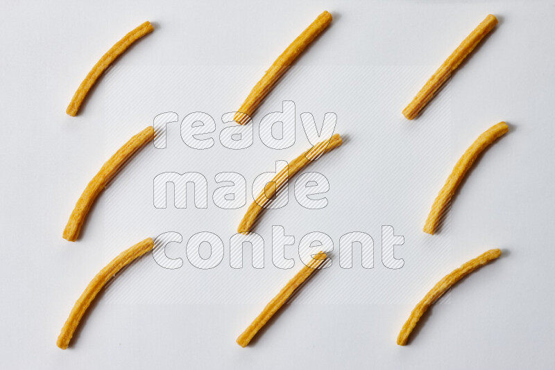 Assorted snacks on white background