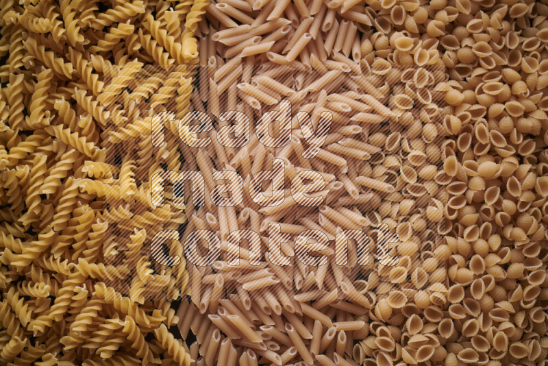 3 types of pasta filling the frame