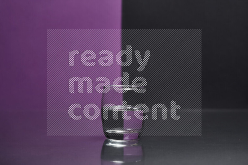 The image features a clear glassware filled with water, set against purple and black background