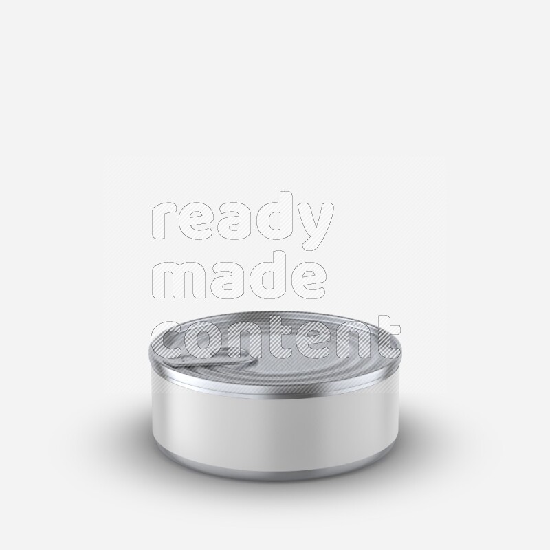 Glossy metallic tin can mockup with pull tab and label isolated on white background 3d rendering