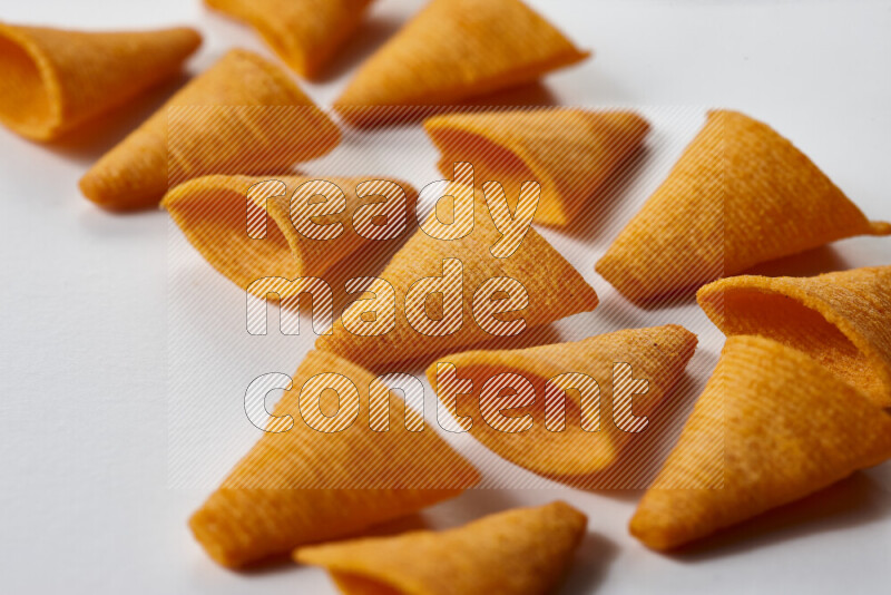 Assorted snacks on white background