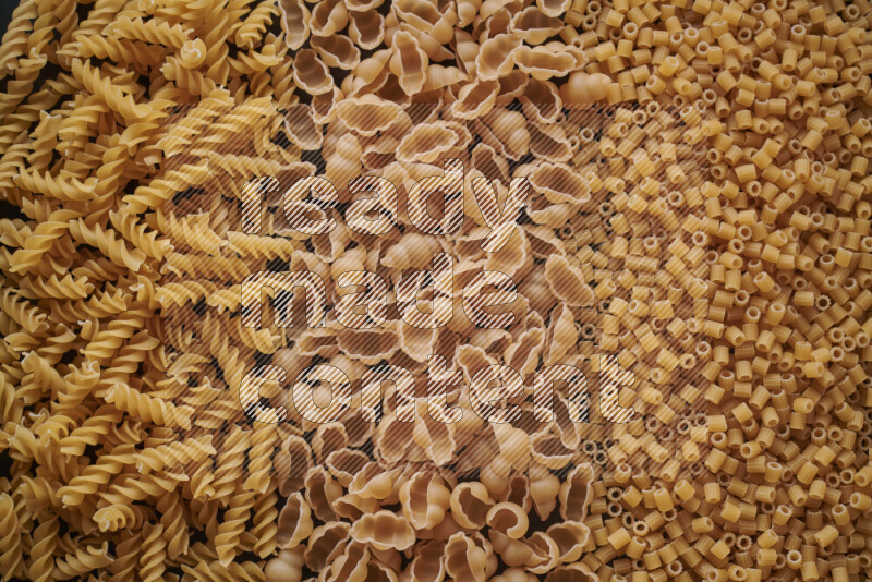 3 types of pasta filling the frame