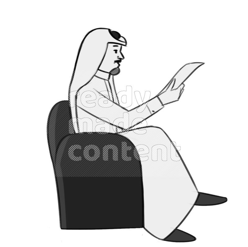 Saudi man  handing a paper setting on an armchair different angles eye leve