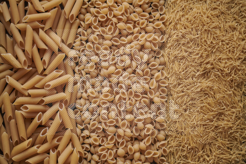 3 types of pasta filling the frame