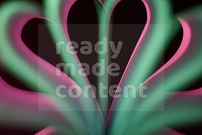 فن تجريدي يعرض منحنيات وتدرجات اللون الوردي والأخضر مكونه بضوء ملون