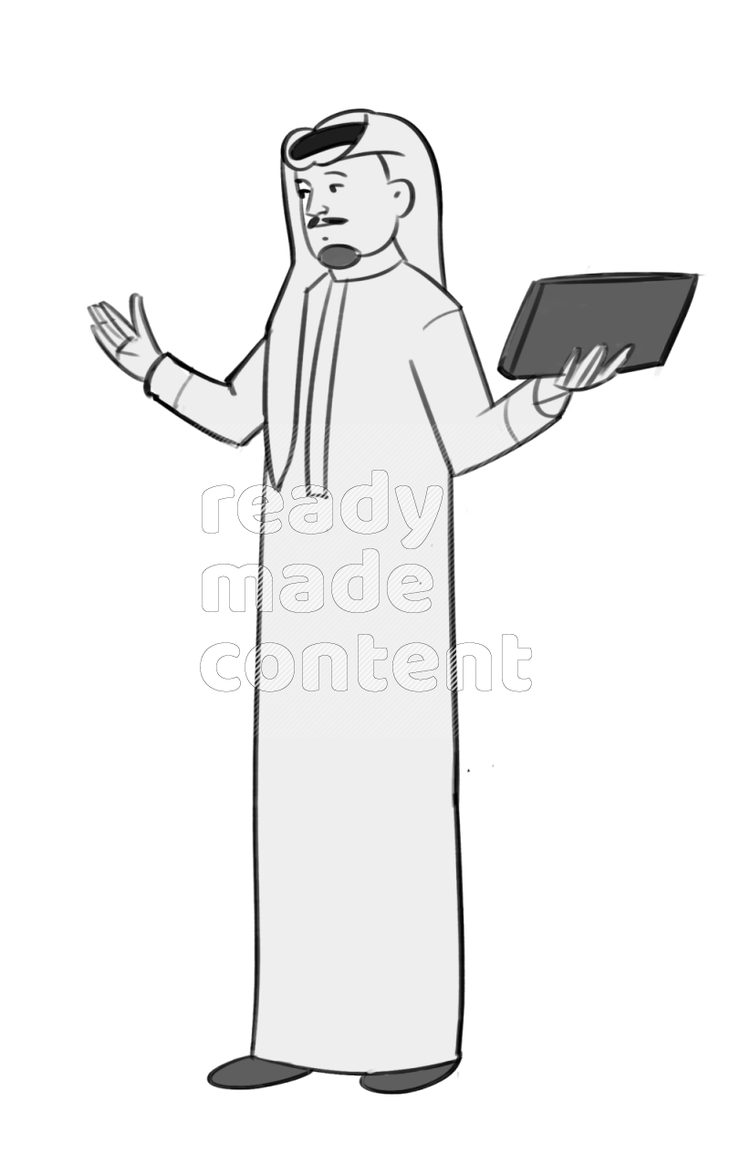 Saudi man holding a book standing different angles eye level